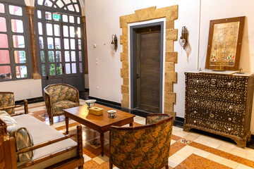 Interior of the lobby of a historical hotel in arabic style