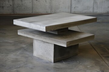 Stylish twotier concrete coffee table showcases a sleek design in an industrial setting