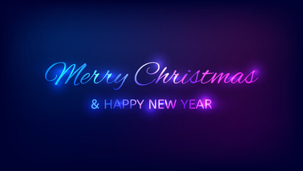 Merry Christmas and Happy New Year neon background