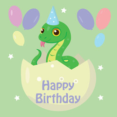 Happy birthday card, symbol of the year of the snake, born, baby, boy, girl