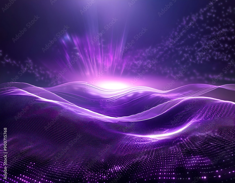 Aufkleber firefly digital purple particles wave- an abstract background with digital purple particles and ligh
