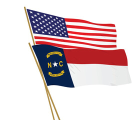 USA and North Carolina flags. vector