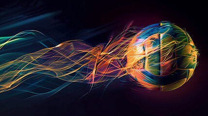 Dynamic Motion of a Spinning Volleyball Against a Stark Black BackgroundAn Exhilarating Moment in Sports Captured in Vivid Detail