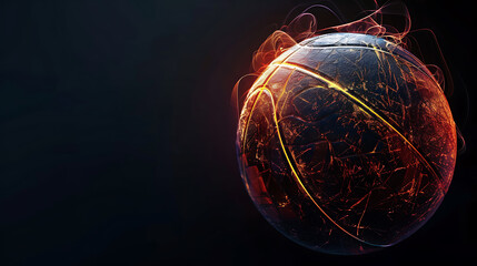 A Dynamic High-Energy Basketball in Motion Against a Stark Black BackgroundShowcasing Textured Surface and Vibrant Colors with Mesmerizing Light Reflections