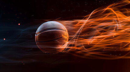 Obraz premium A Dynamic MomentA Spinning Basketball Captured in Motion Against a Black Background