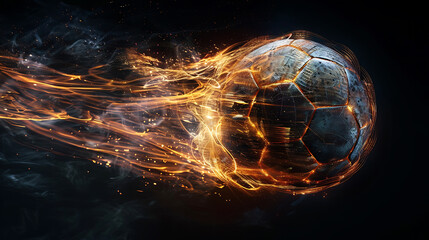 A Dynamic Capture of a Spinning Football Mid-Air Against a Black BackgroundHighlighting Motion and Athletic Prowess with Vibrant Reflections and Motion Blur