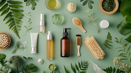 Natural Skincare Products with Botanical Ingredients. Life Style Product. set of bottles and products. white Background and AI-generated image
