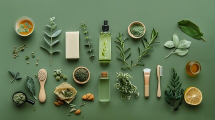 Natural Skincare Products with Botanical Ingredients. Life Style Product. set of bottles and products. white Background and AI-generated image
