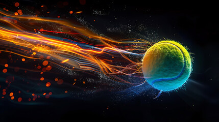 A Dynamic Tennis Ball in Mid-AirCapturing the Excitement of Motion Against a Stark Black Background