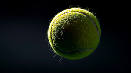 A Dynamic Tennis Ball in MotionCapturing the Energy and Detail of a Spinning Tennis Ball Against a Black Background