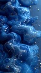 Obraz premium Abstract fluid art with blue and gold waves and sparkling particles, creating a mesmerizing and dynamic visual effect