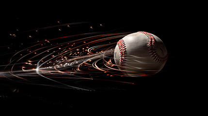 A Thrilling Moment in BaseballCapturing the Dynamic Motion of a Spinning Baseball Against a Deep Black Background