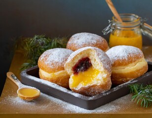  Sweet Polish paczki doughnuts filled with jam or custard