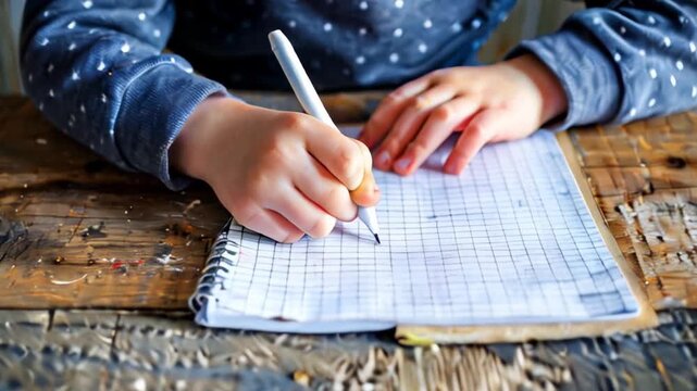 child's hands with pen and notebook close-up, September 1, knowledge day, school life