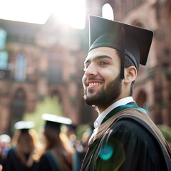 A proud graduate smiles as he celebrates his achievement. AI.