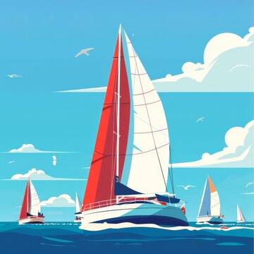 Olympic sailing, international regatta, flat design illustration