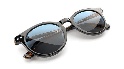 Stylish Gold Frame Blue Lens Sunglasses. Lovely ColorFul Sunglasses and White Background  
