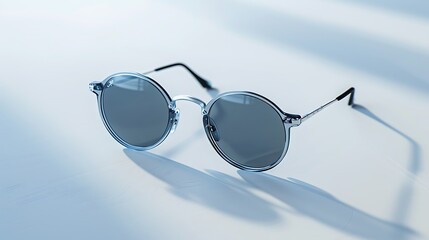 Stylish Gold Frame Blue Lens Sunglasses. Lovely ColorFul Sunglasses and White Background  
