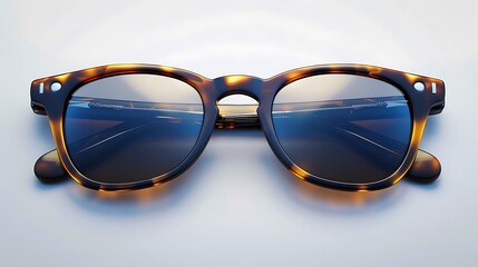 Stylish Gold Frame Blue Lens Sunglasses. Lovely ColorFul Sunglasses and White Background  
