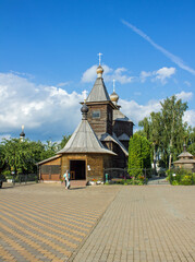 Trinity Convent with wooden church on a sunny summer day in Murom, Vladimir region