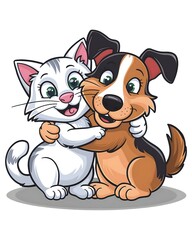 Obraz premium dog and cat friends cartoon