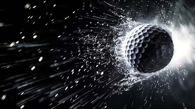 A Dynamic Display of AthleticismA Golf Ball in Mid-Air Captured with Intricate Details Against a Stark Black Background