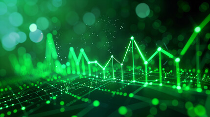 3d green market graphs, finance data visualisation, global business finances and digital interface concept