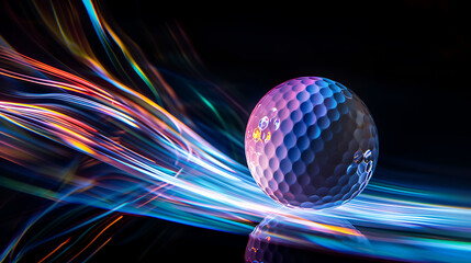 Dynamic Golf Ball in MotionA Captivating Display of Spin and Speed Against a Black Background