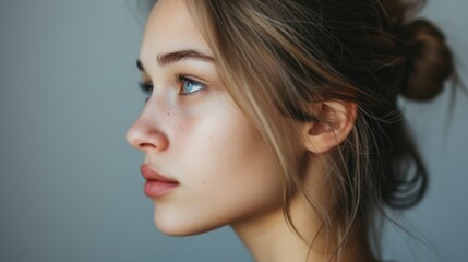 Fototapeta premium Profile portrait of a pensive young woman