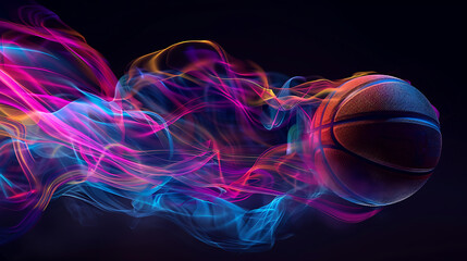 A Dynamic Display of AthleticismA Spinning Basketball Captured in Vibrant Motion Against a Black Background