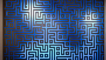 Blue Metallic Maze Background, 3D Digital Technology Background, Ideal for Futuristic and High-Tech Designs, with a Sleek and Modern Look