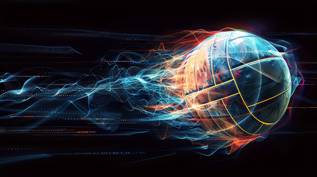 Dynamic Volleyball in MotionA Captivating Display of Energy and Detail Against a Black Background - Powered by Adobe