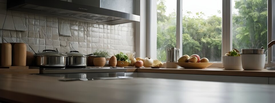 Top kitchen product background desk modern window food display design texture., modern kitchen interior