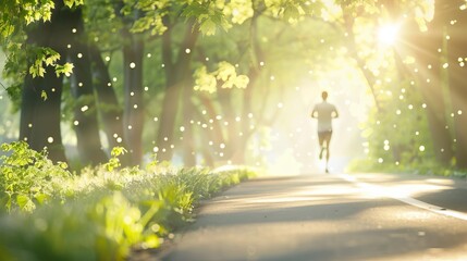 Fototapeta premium Outdoor running session in a lush park, Wellness tips, Cardiovascular health and fitness