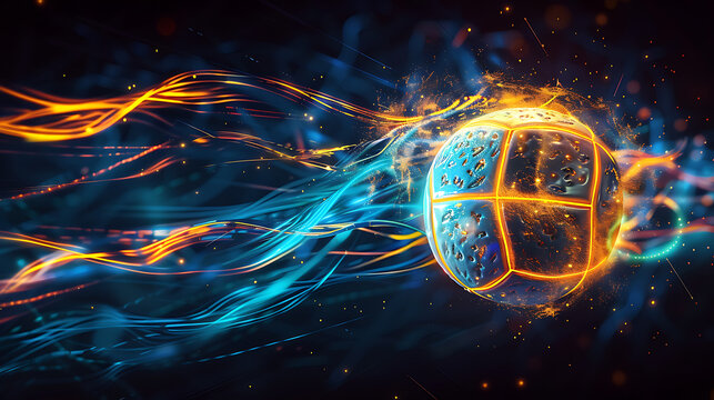 Dynamic Volleyball in MotionA High-Energy Capture of a Spinning Ball Against a Stark Black Background - Powered by Adobe
