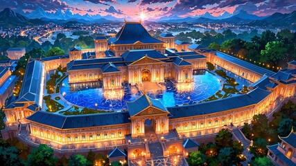 Obraz premium vibrant breathtaking panoramic view of a royal palace background