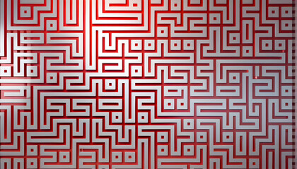 Red Metallic Maze Background, 3D Digital Technology Background, Ideal for Futuristic and High-Tech Designs, with a Bold and Vibrant Look