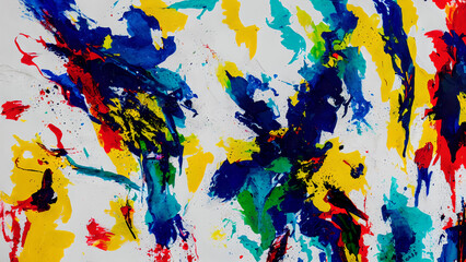 An abstract hand-painted wallpaper featuring a seamless pattern of chaotic strokes of paint in several colors, including pastel shades, on a white background