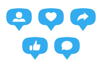 Social networking notification buttons shape - like, comment, follower, feedback, share.