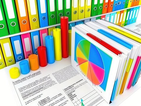 Colorful folders and documents neatly organized on a shelf