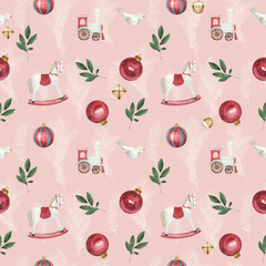 Christmas seamless pattern, Xmas watercolor backdrop