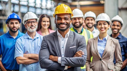 Smiling Engineer Standing Out in Diverse Group