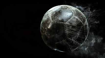 Dynamic Motion of a Spinning Football Captured Mid-Air Against a Stark Black BackgroundHighlighting Intricate Textures and Speed
