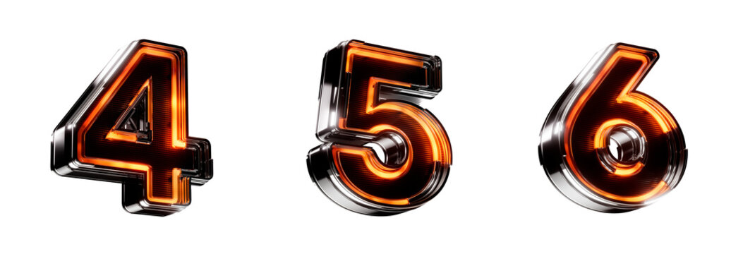n&uacute;mero 4, 5, 6 led neon futurista. render 3d isolado em fundo transparente black friday