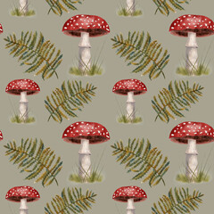 Forest seamless pattern in watercolor technique
