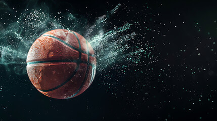 Fototapeta premium Dynamic EnergyA Spinning Basketball in Mid-Air Against a Striking Black Background