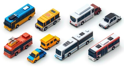 Comprehensive 3D Isometric City Transport Vehicles Collection for Public and Freight