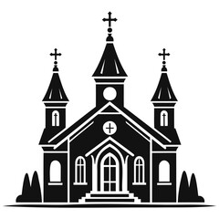 Vector illustration of church icon silhouette. Church building simple icon vector on white background.