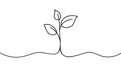 One continuous line growing sprout. Hand drawn line art plant. Doodle illustration