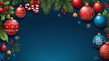 vibrant and festive christmas theme borders with blue background